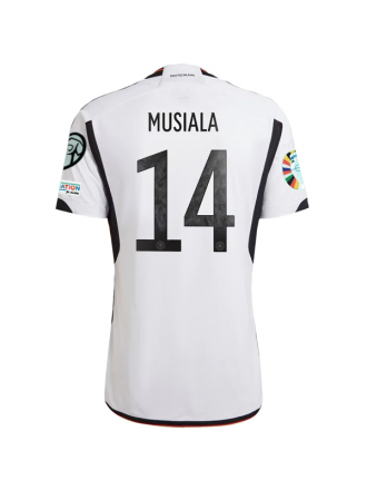 Maglia adidas Germany Jamal Musiala Home con toppe per le qualificazioni agli Euro 22/23 (bianco/nero)