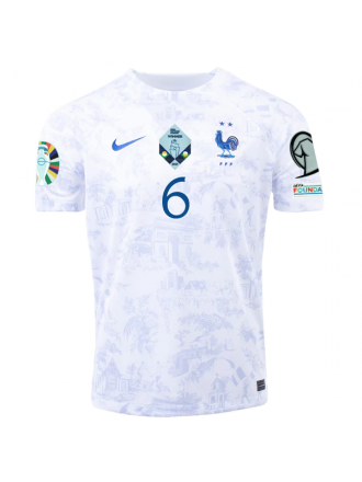 Maglia Nike France Paul Pogba Away con patch campione della Nations League + patch qualificazioni Euro 22/23 (Bianco)