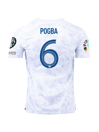 Maglia Nike France Paul Pogba Away con patch campione della Nations League + patch qualificazioni Euro 22/23 (Bianco)