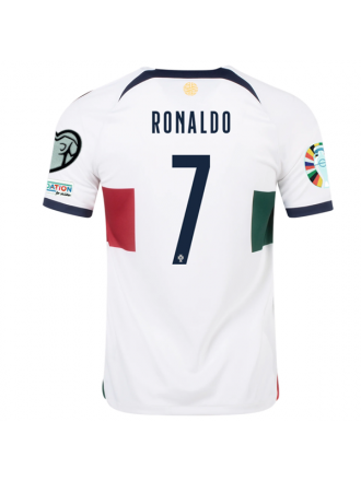 Maglia da trasferta Nike Portugal Cristiano Ronaldo con patch per le qualificazioni agli Europei 22/23 (Sail/Obsidian)