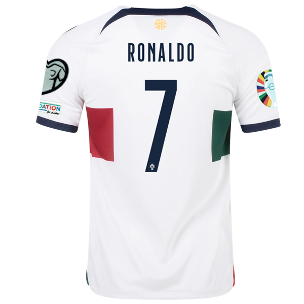 Maglia da trasferta Nike Portugal Cristiano Ronaldo con patch per le qualificazioni agli Europei 22/23 (Sail/Obsidian)