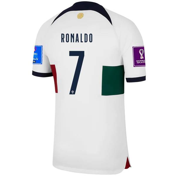 Maglia da trasferta Nike Portugal Cristiano Ronaldo con toppe Coppa del Mondo 2022 22/23 (vela/ossidiana)