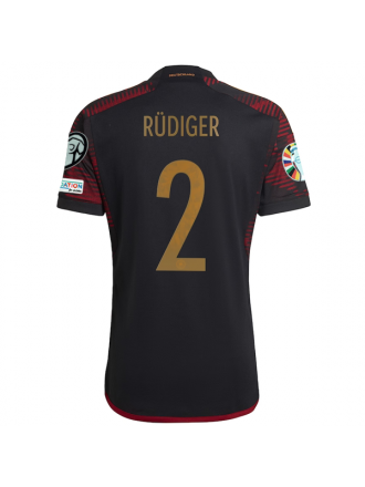 Maglia adidas Germany Antonio Rudiger Away con toppe per le qualificazioni agli Europei 22/23 (Nero/Bordeaux)