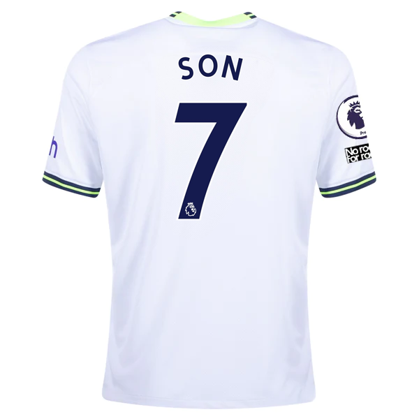 Maglia Nike Tottenham Heung Min Son Home con toppe EPL + No Room For Racism 22/23 (bianco)