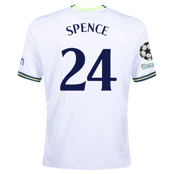 Maglia casalinga Nike Tottenham Djed Spence con toppe Champions League 22/23 (bianca)